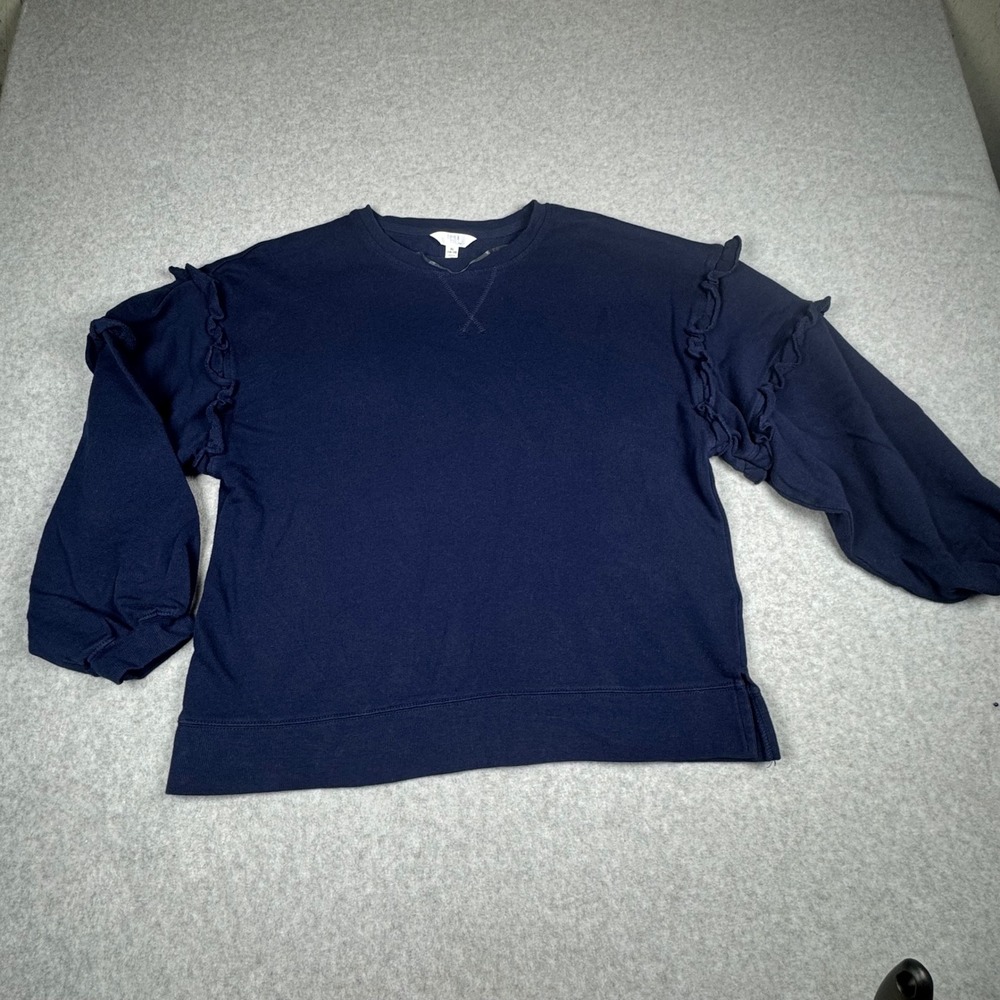 Time and Tru Womens XL Navy Blue Ruffle Sleeve French Terry Sweatshirt Pullover